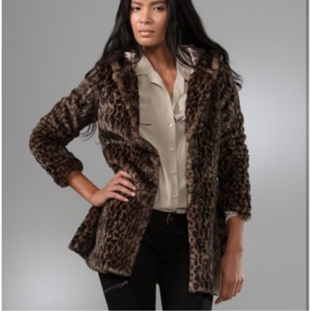 FREE PEOPLE faux fur leopard print hooded jacket coat, S. - Picture 3 of 12